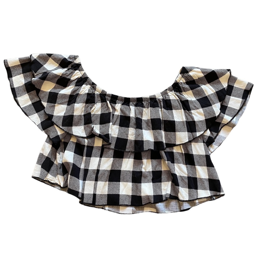 Plaid Off-the-shoulder Blouse